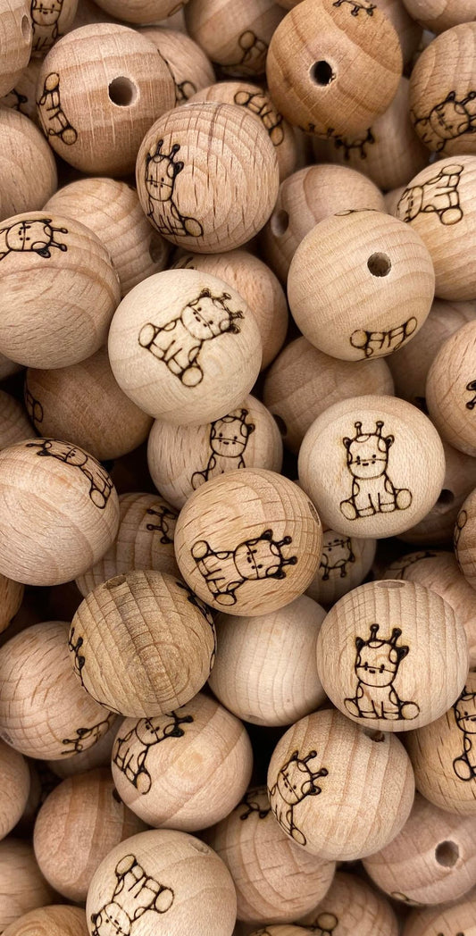 Giraffe Engraved Wooden Bead