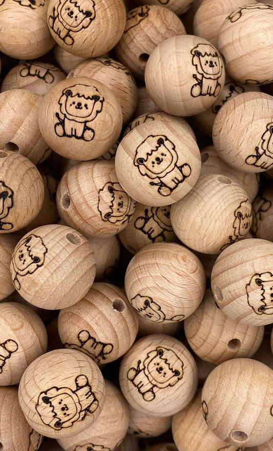 Lion Engraved Wooden Bead
