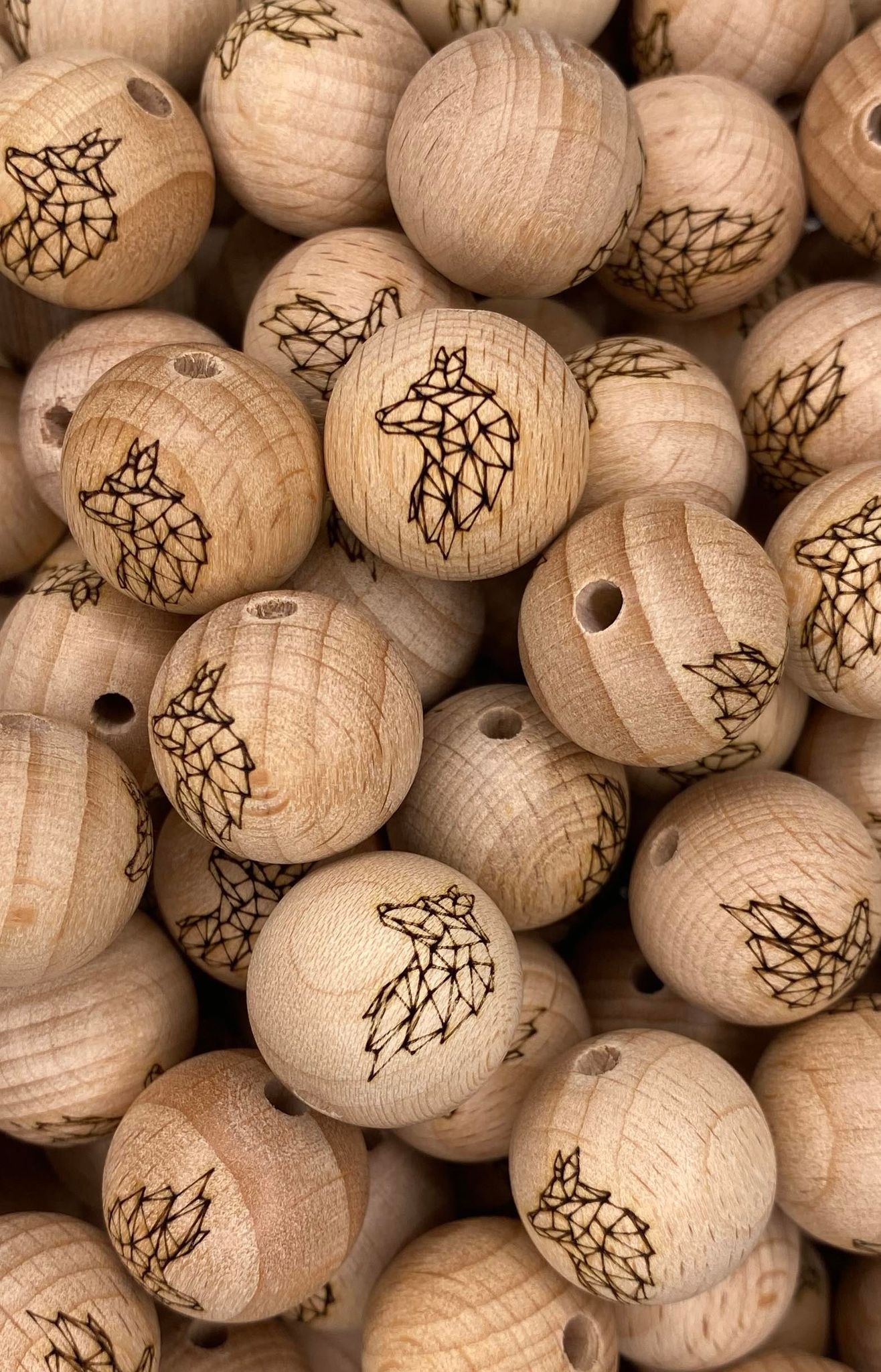 Wolf Engraved Wooden Bead