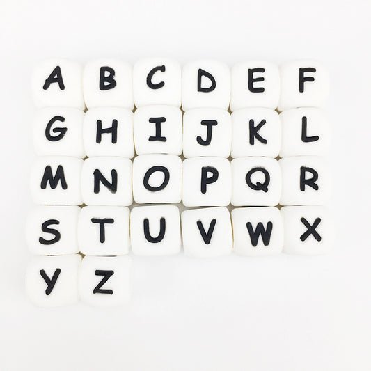 White HORIZONTAL Hole 12mm Letter Beads