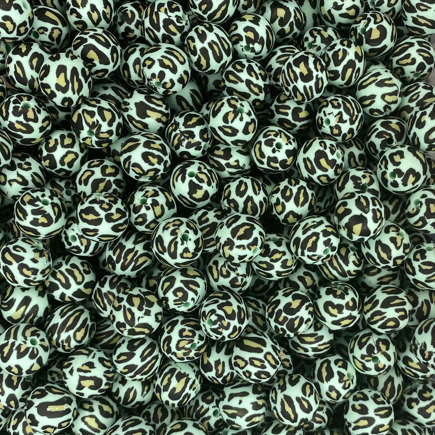 Mint Leopard Printed 15mm Bead