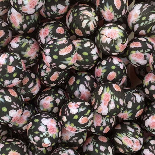 CTS Creation: Rose Black Floral Printed 19mm Bead