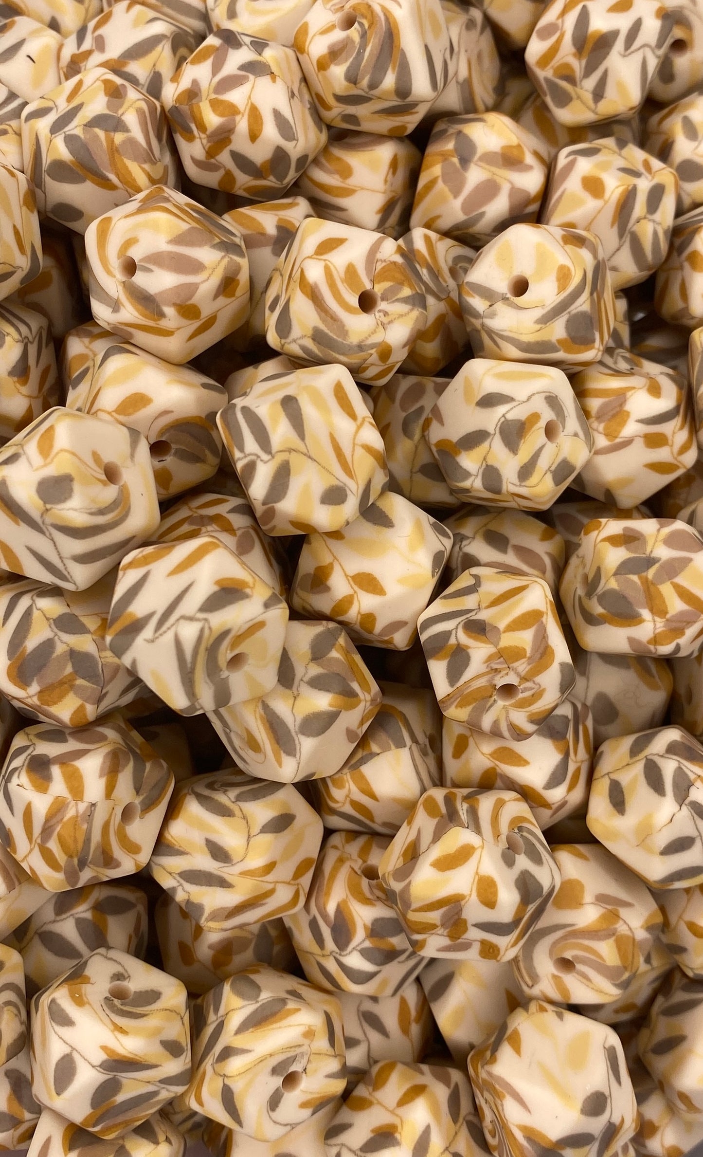 ***Discontinued*** Fall Leaves Printed 14mm Hexagon Bead