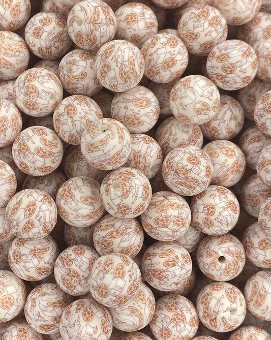 Création CTS : Perle de 15 mm imprimée biscuit et lait