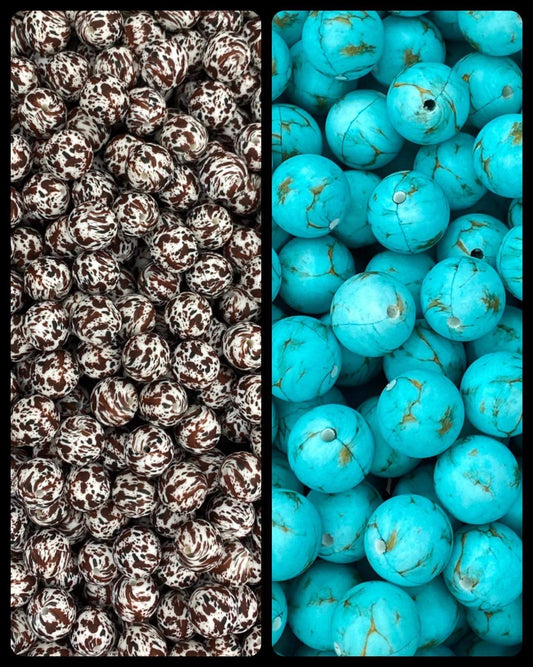 Sac en vrac de 15 mm imprimé en vrac avec mélange de vaches brunes et de pierres turquoises
