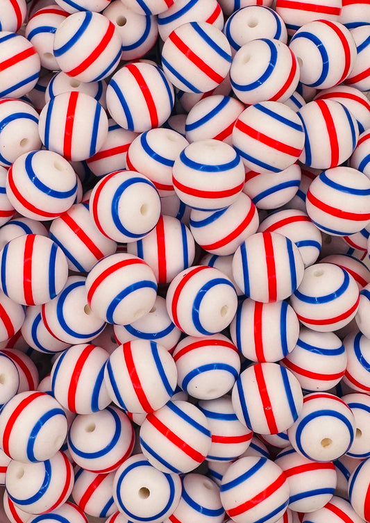 The Red, White, & Blue Stripes Printed 15mm Bead
