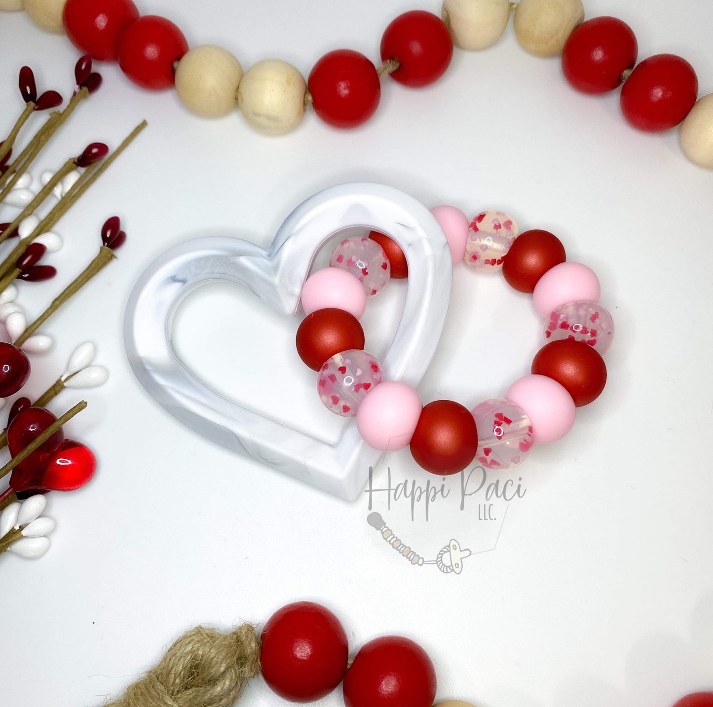 Confetti Heart Beads Printed 19mm Bead