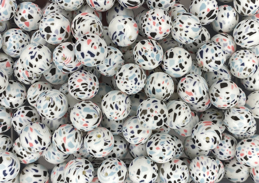 White Terrazzo Printed 15mm Bead