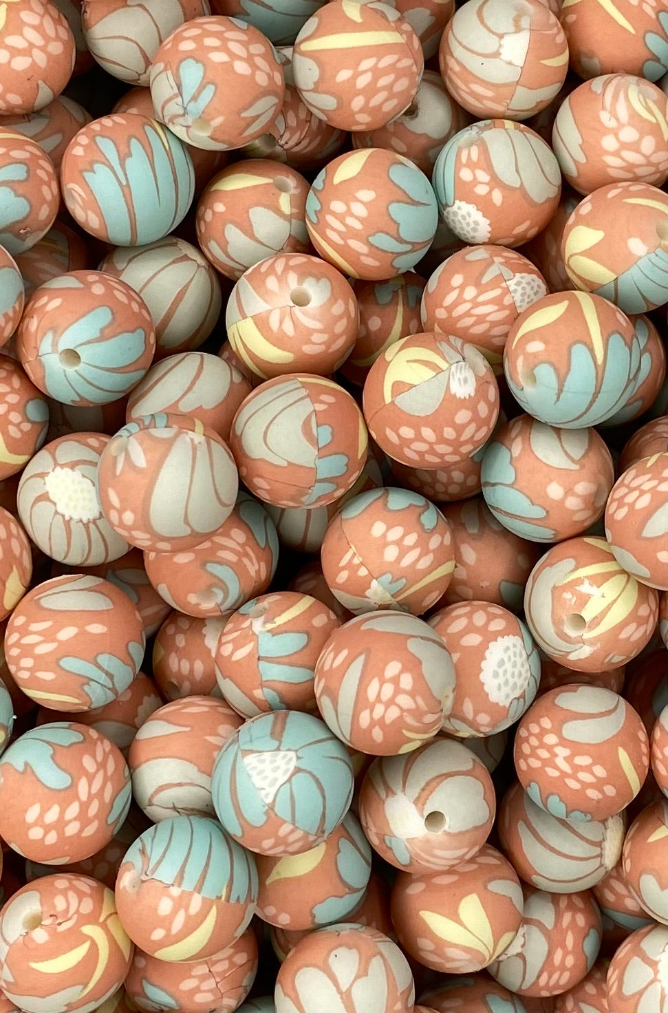 Coral Floral Printed 15mm Bead