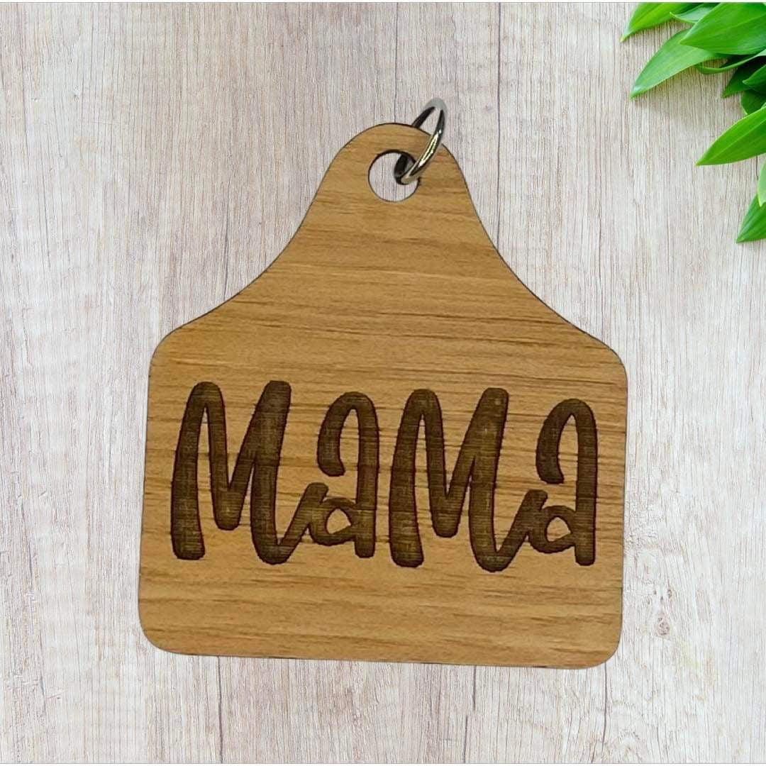 Wooden Cow Tag Mama Key Tag