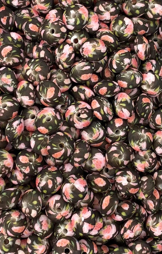 CTS Creation: Rose Black Floral Printed 12mm Lentil