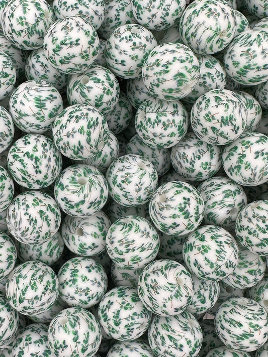 Perle de 15 mm imprimée de feuilles botaniques