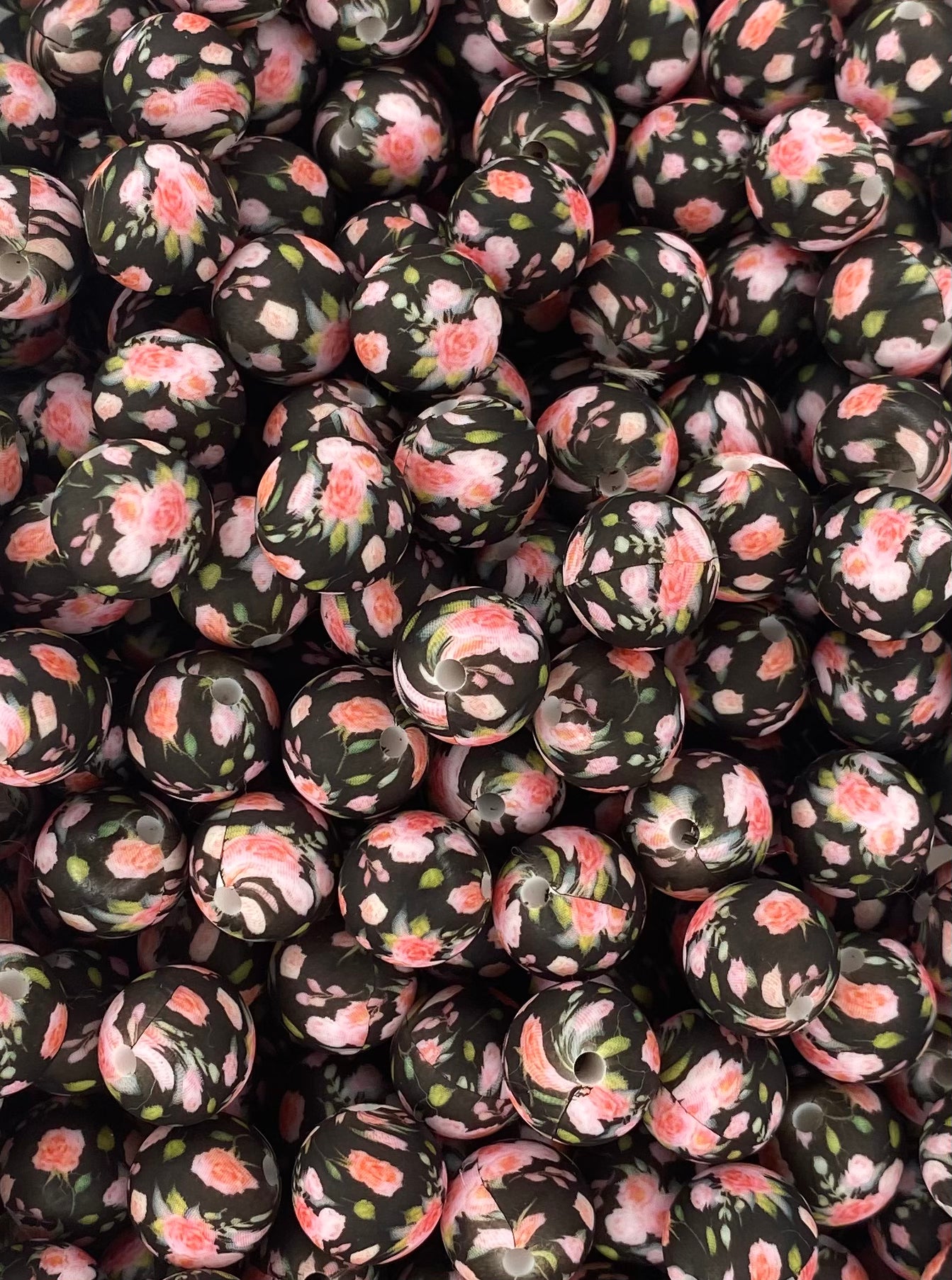 CTS Creation: Rose Black Floral Printed 12mm Bead
