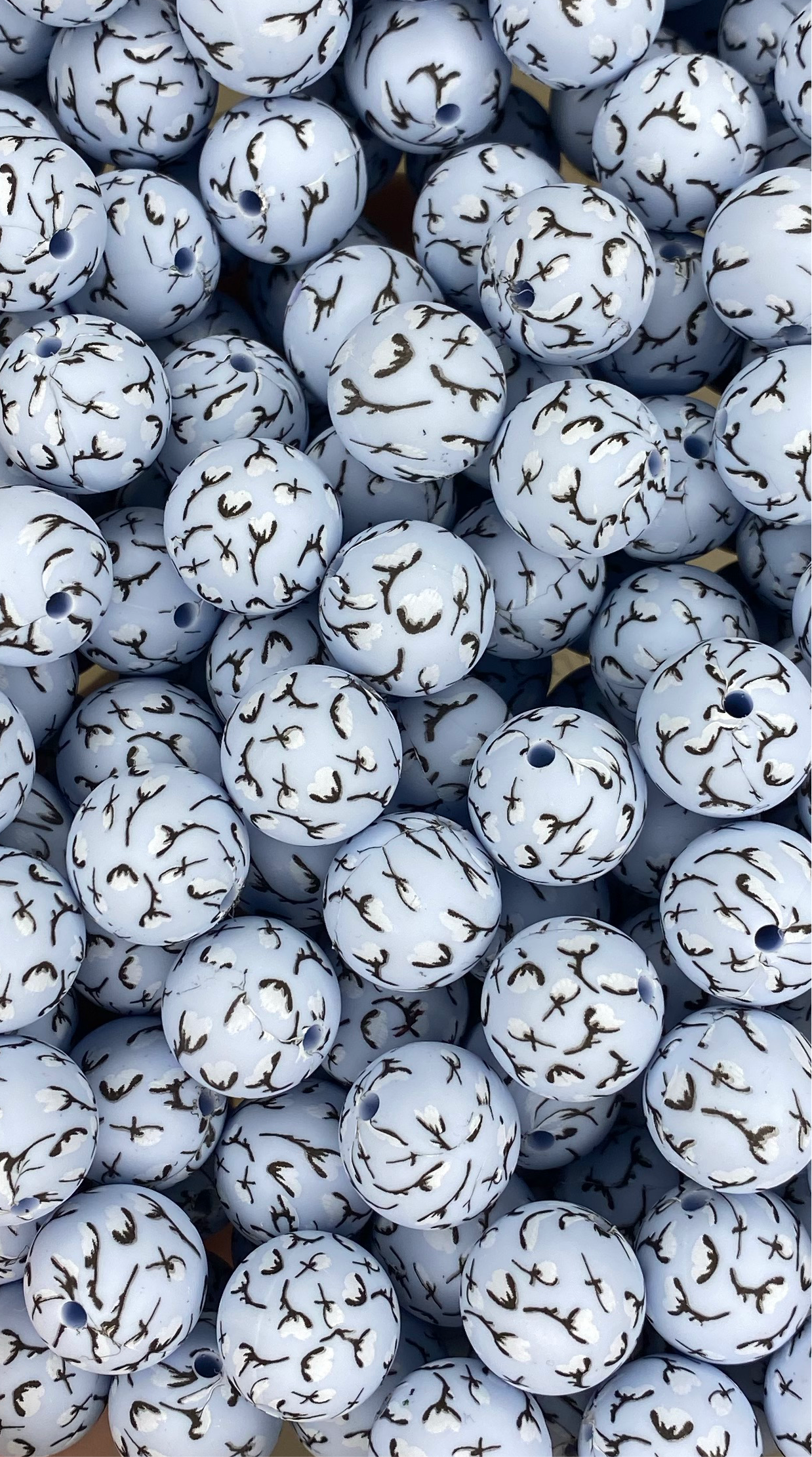Blue Lotus Floral Printed 15mm Bead