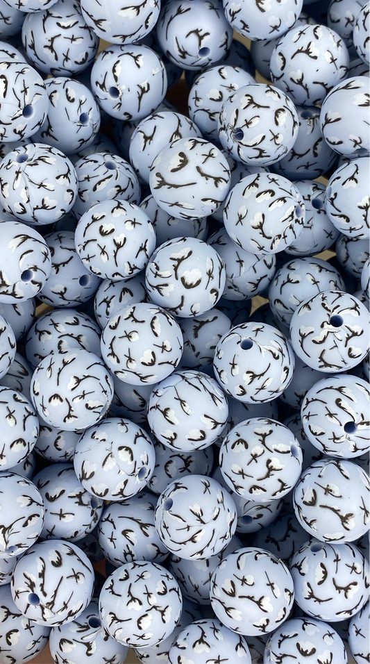 Perle de 15 mm à imprimé floral de lotus bleu