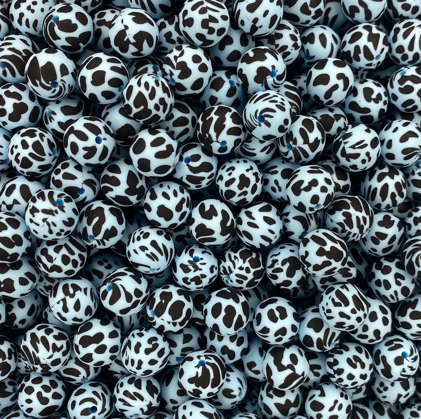 Light Blue Black Cow Printed 15mm Beads