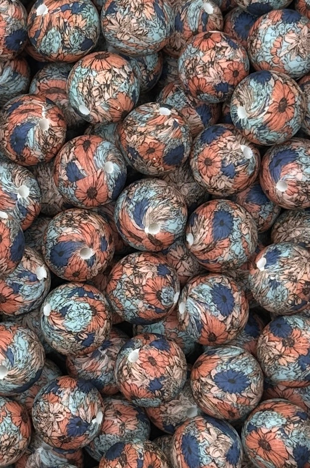 CTS Creation : Perle de 15 mm imprimée de rêve floral