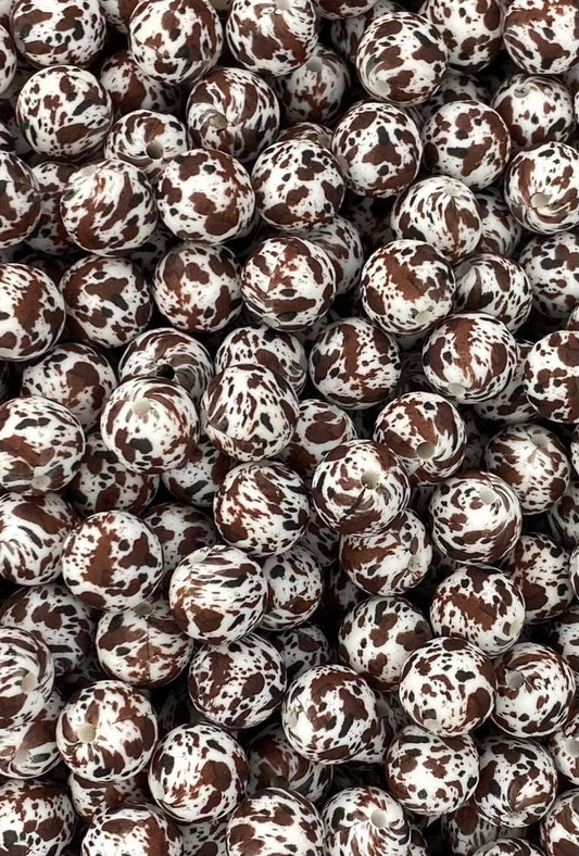 Perle imprimée vache marron 12 mm