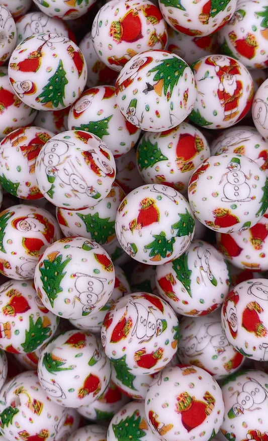 Perle de 15 mm à imprimé de Noël