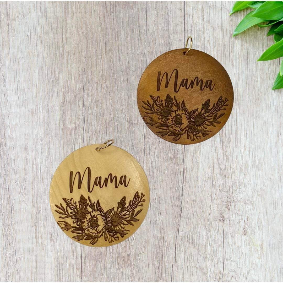 Wooden Mama Floral Key Tag