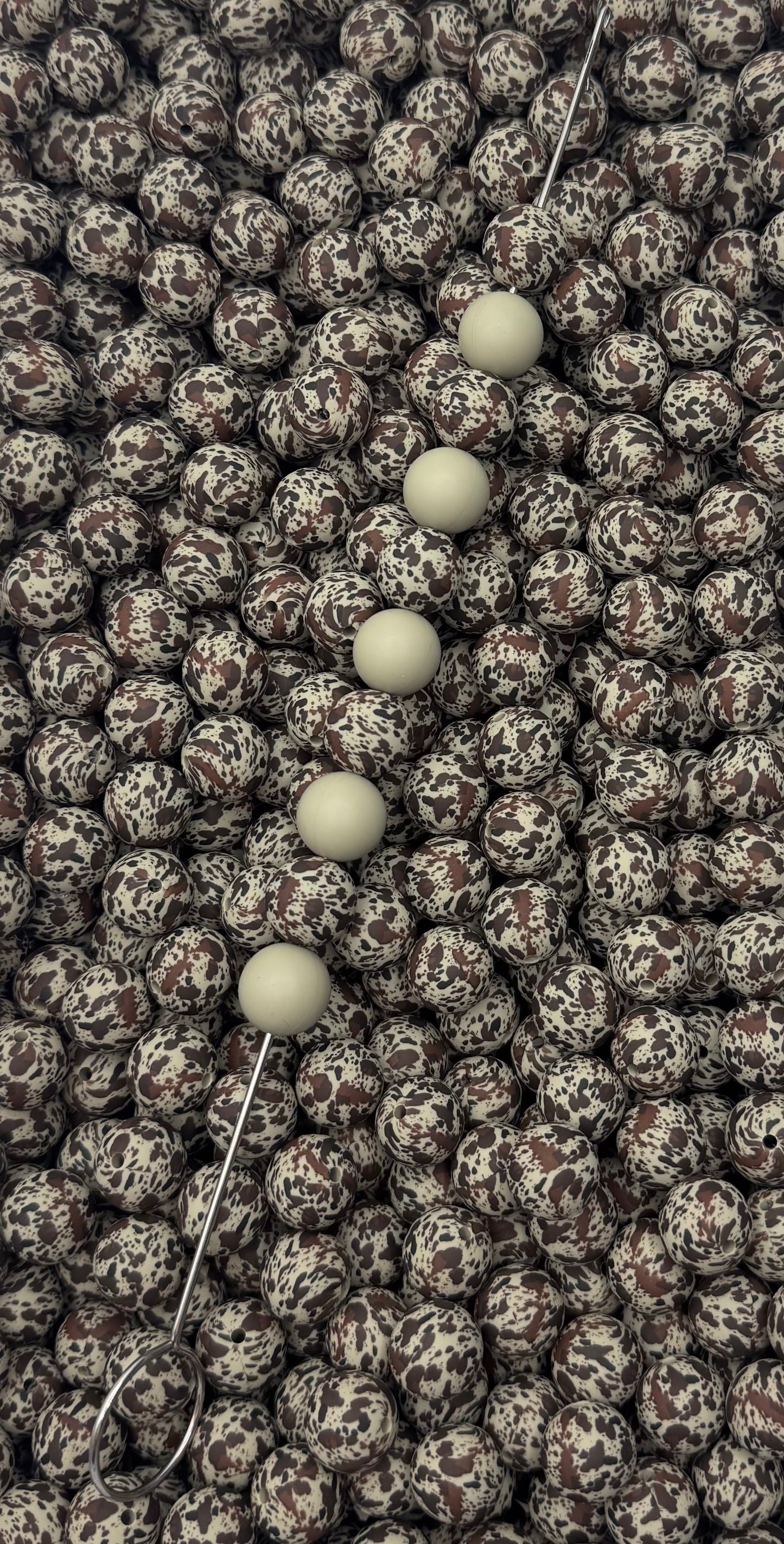 CTS Creation: Silver Sage  Brown Cow Printed 15mm Bead