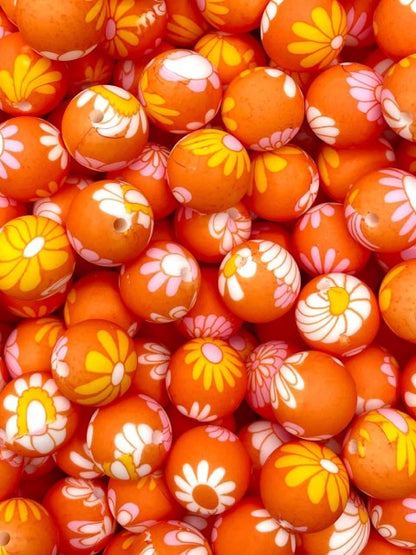 *Groovy Floral Printed 15mm Bead