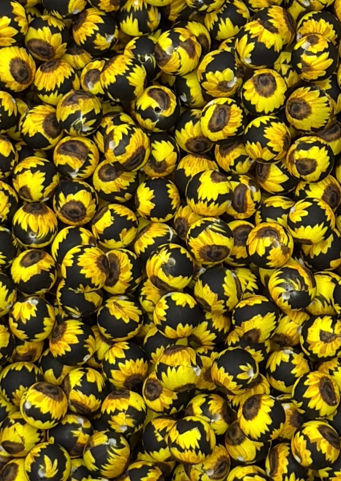 Black Sunflower Printed 15mm Bead