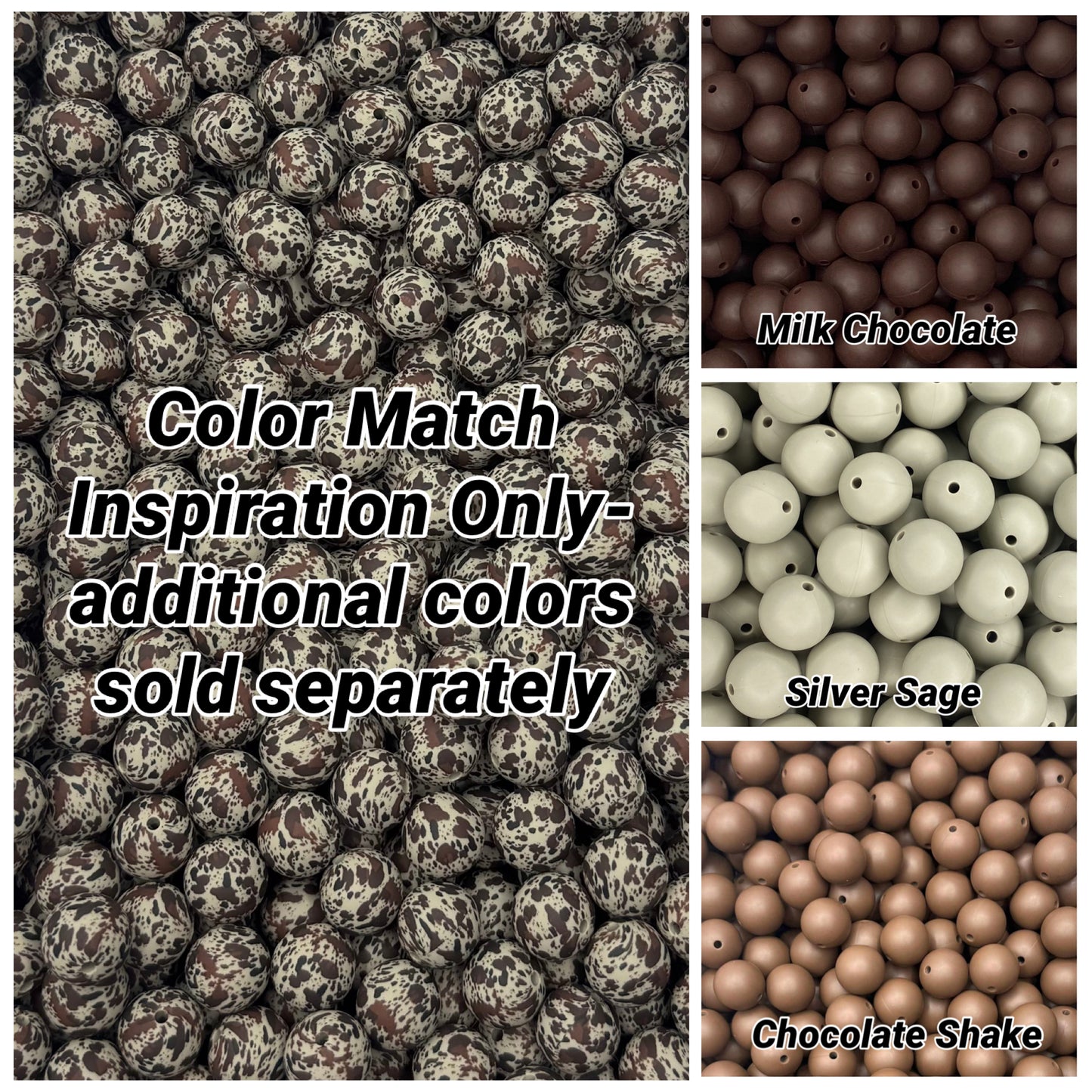 CTS Creation: Silver Sage  Brown Cow Printed 15mm Bead