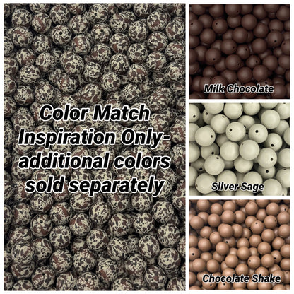 CTS Creation: Silver Sage  Brown Cow Printed 15mm Bead