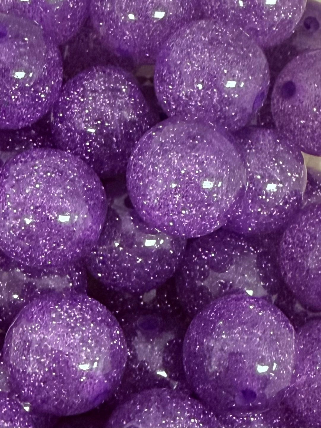 Purple Clear Glitter 20mm Acrylic Bead