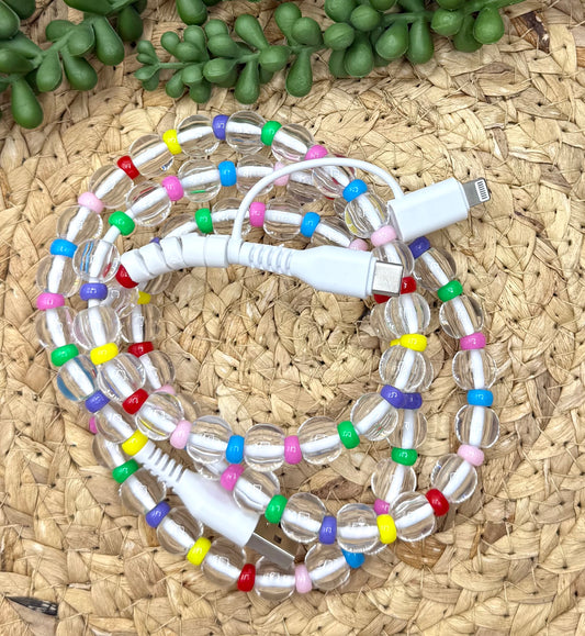 Rainbow Beaded USB/USB-C Lightning Cord Charger