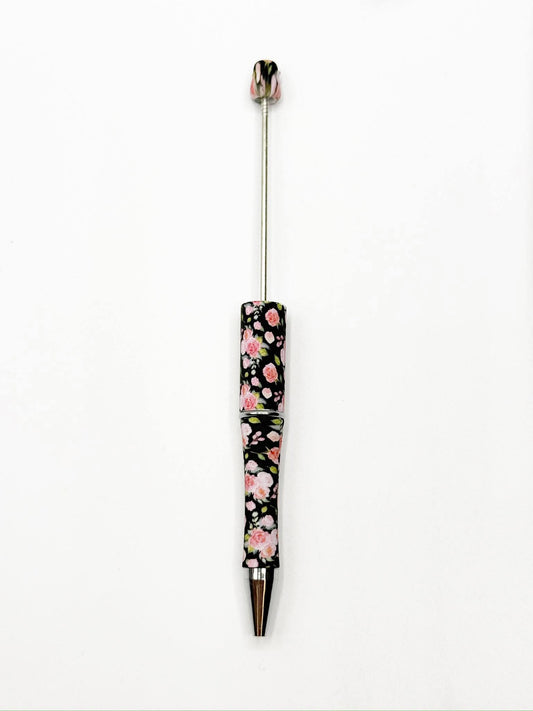 CTS Creation : Stylo à billes en plastique imprimé floral rose noir ** Brevet en instance **