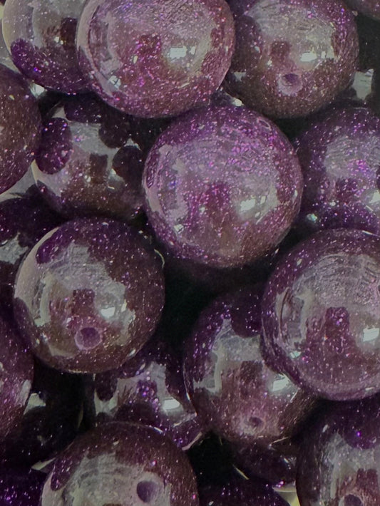 Deep Purple Clear Glitter 20mm Acrylic Bead