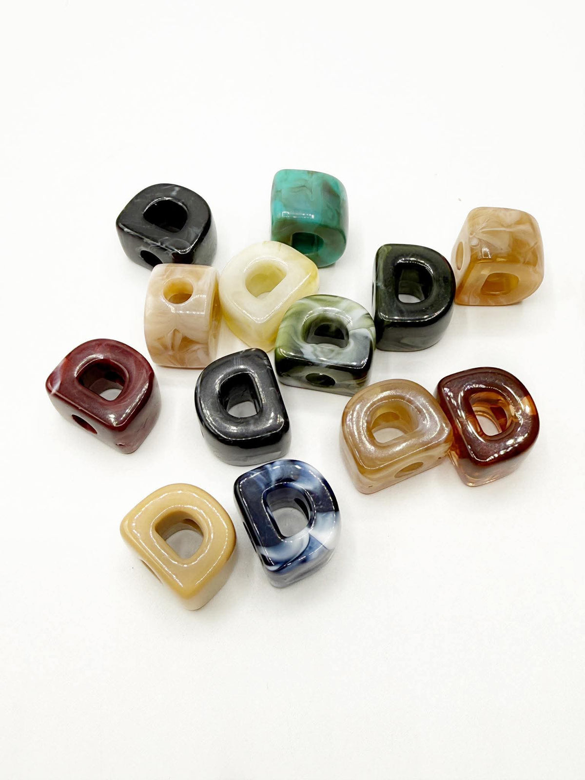 Mixed MARBLE Random Color Acrylic Large 20mm HORIZONTAL Hole Letter Beads