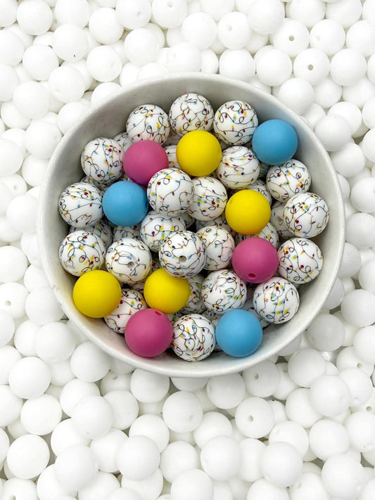 Perle de 15 mm imprimée de lumières de Noël