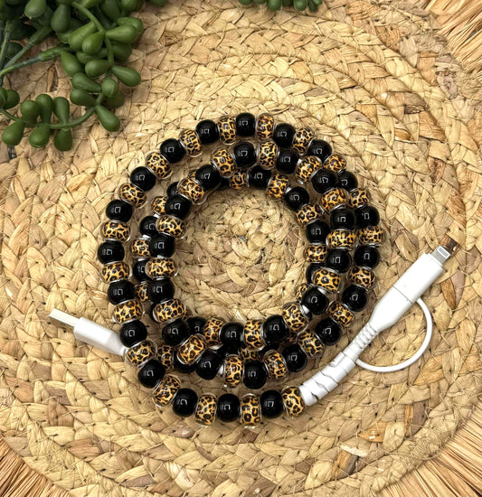 *Leopard Beaded USB/USB-C Lightning Cord Charger