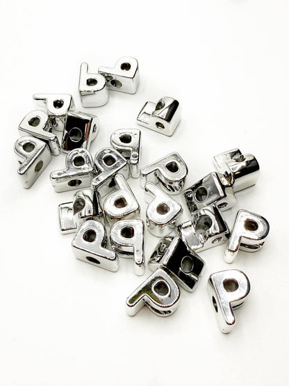 Silver Acrylic Large 20mm HORIZONTAL Hole Letter Beads