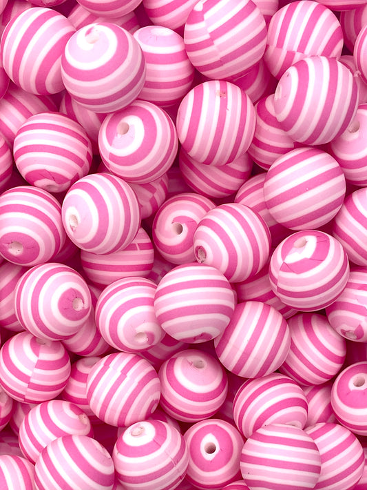 CTS Creation: Pink Stripes Printed 15mm Bead