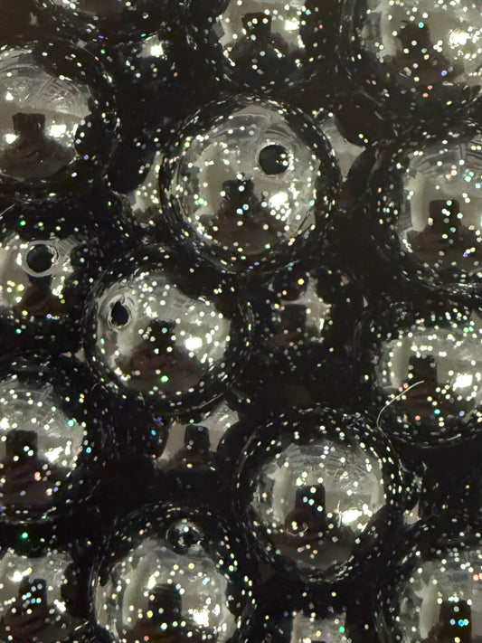 Black Solid Glitter 20mm Acrylic Bead