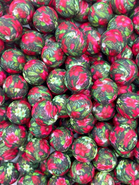 CTS Creation: Poinsettia Printed 15mm Bead