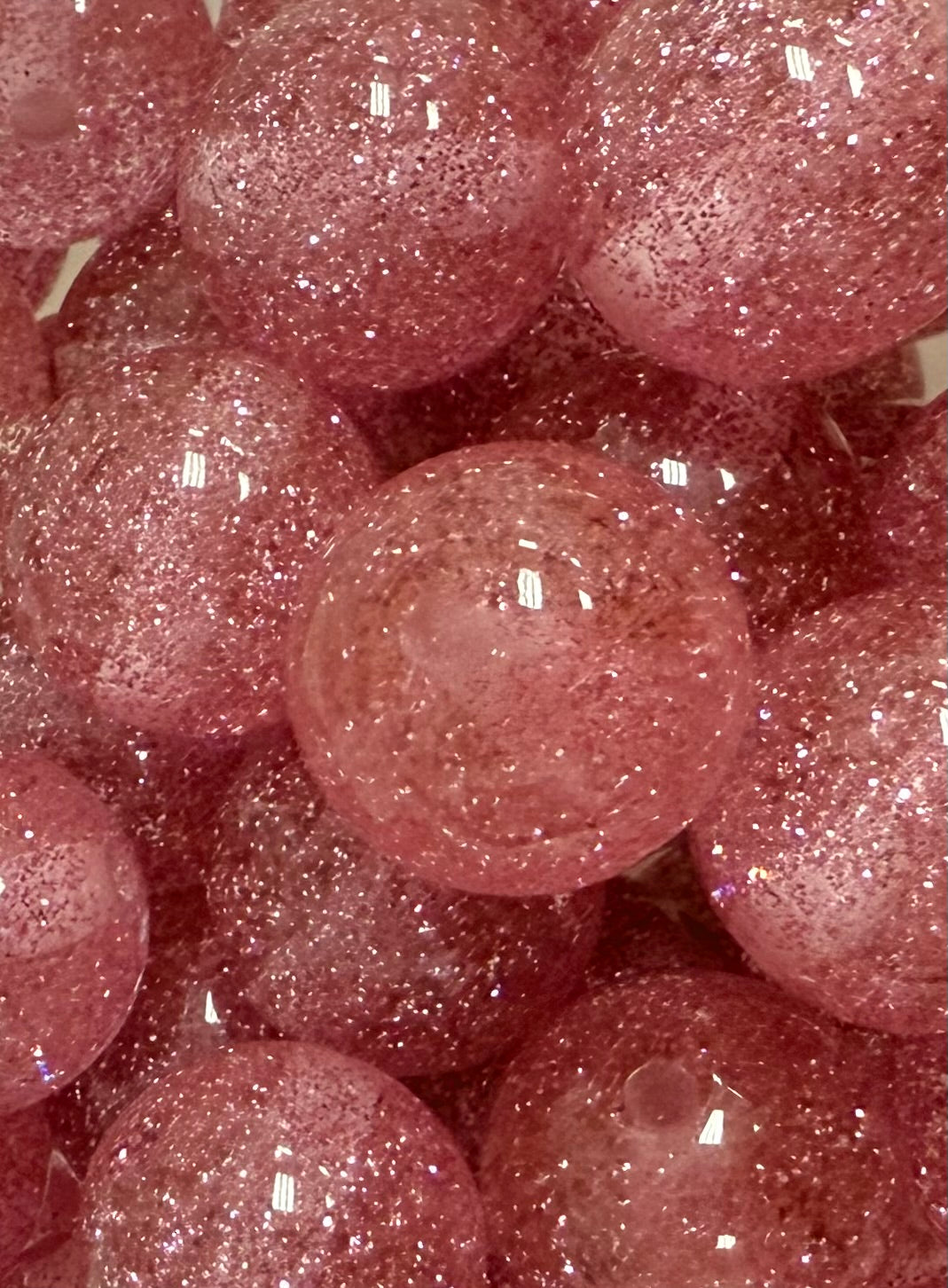 Pink Clear Glitter 20mm Acrylic Bead