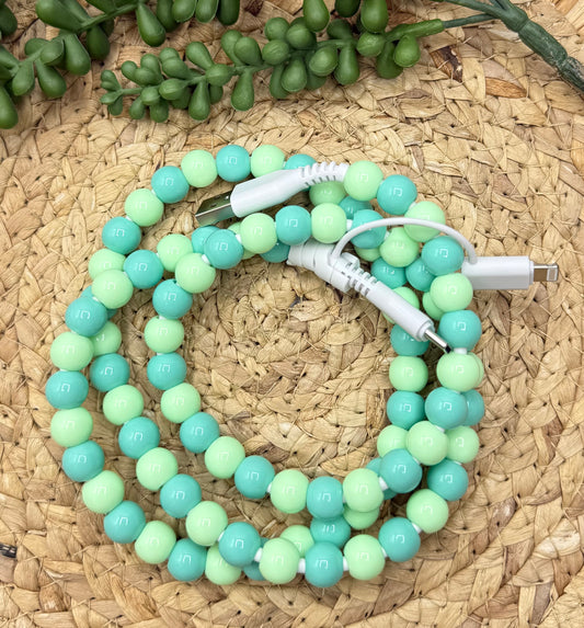 Mint Beaded USB/USB-C Lightning Cord Charger