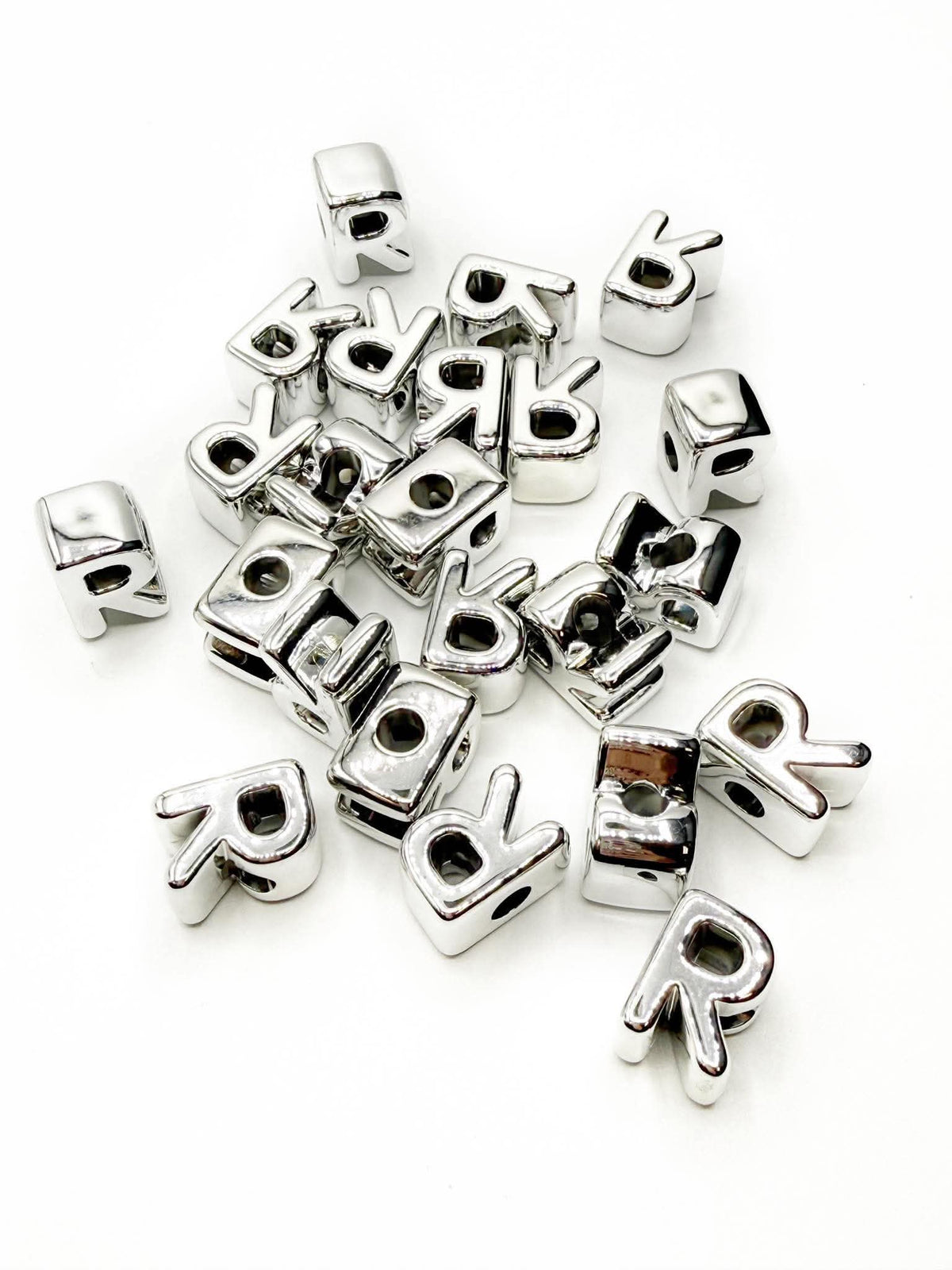 Silver Acrylic Large 20mm HORIZONTAL Hole Letter Beads