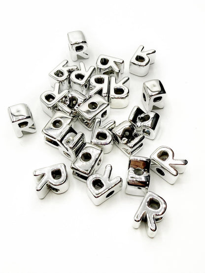 Silver Acrylic Large 20mm HORIZONTAL Hole Letter Beads
