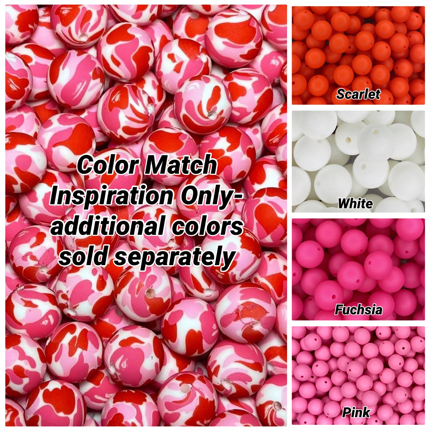 Perle de 15 mm imprimée camouflage rose