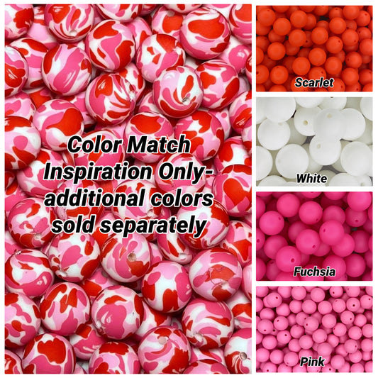 Perle de 15 mm imprimée camouflage rose