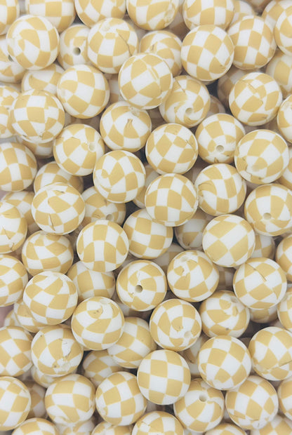 Tan Checkered (Boss Babe) Printed 15mm Bead
