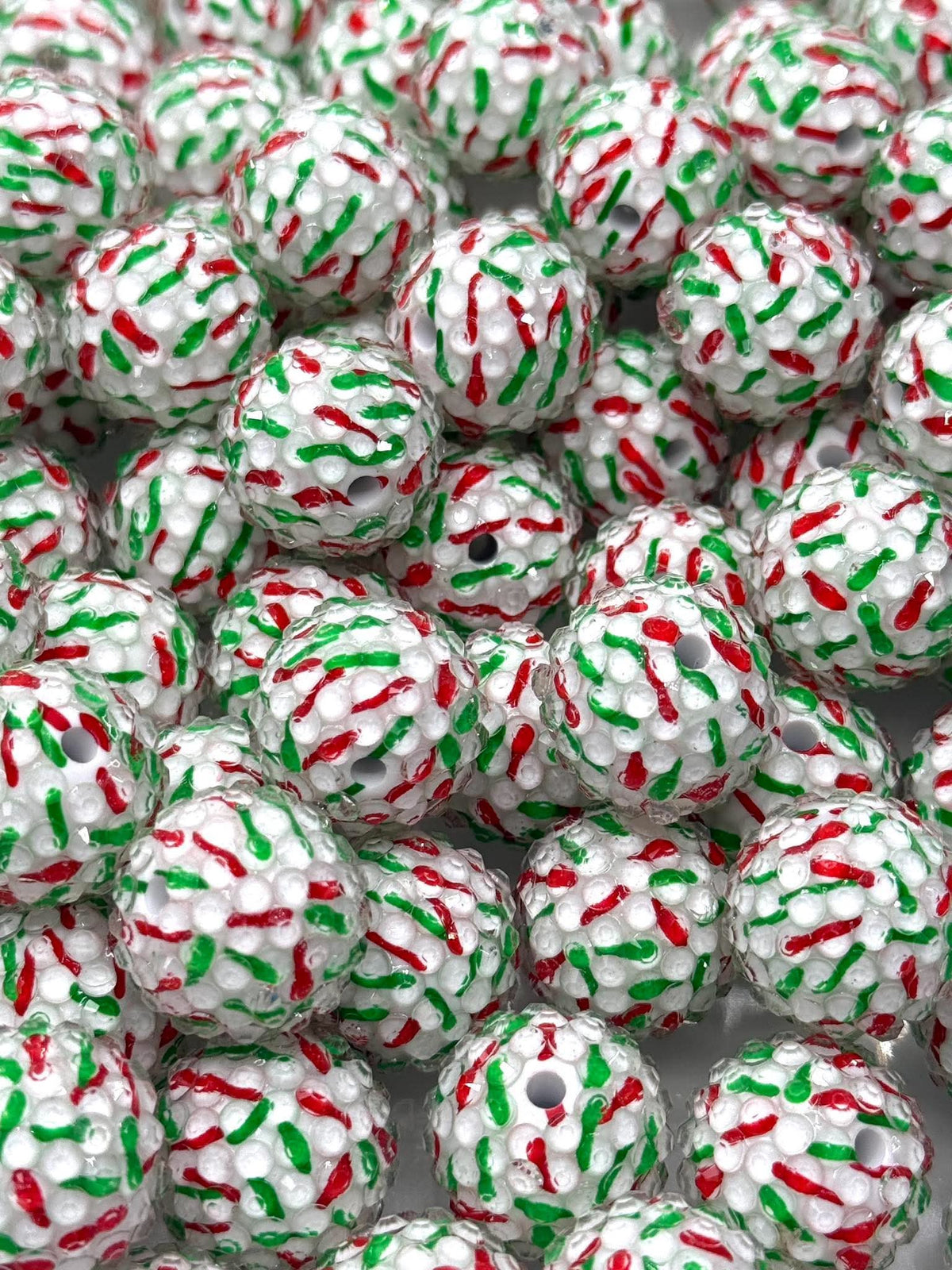 Rhinestone Red & Green Sprinkles 20mm Acrylic Bead