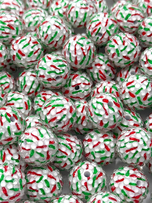 Rhinestone Red & Green Sprinkles 20mm Acrylic Bead