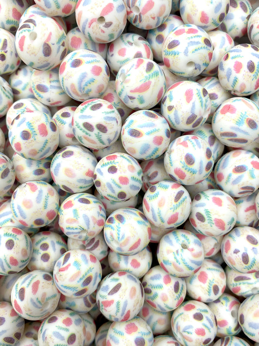 Perle de 15 mm imprimée de jolis pétales